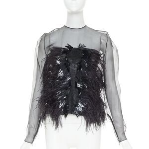 ALEXANDRE VAUTHIER COUTURE Lesage feather sequin pailette embellished sheer top
